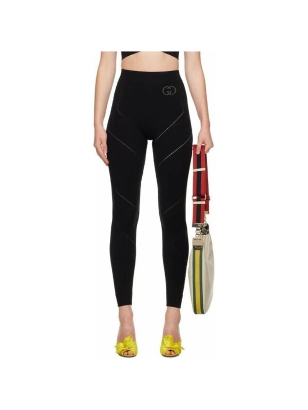 NWT GUCCI BLACK LEGGINGS LOGO Jersey Polyamide Sz L